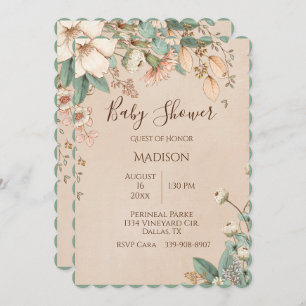Pretty Floral Script Typography Modern Baby Invitation