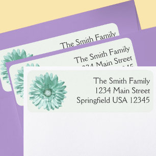 Pretty Floral Seafoam Gerbera Daisy Return Address