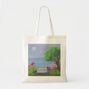 Pretty Floral Sitting Area By The Sea Tote Bag