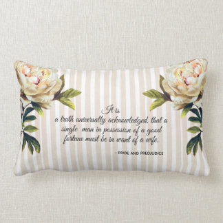 Pretty floral striped Jane Austen book quote Lumbar Cushion