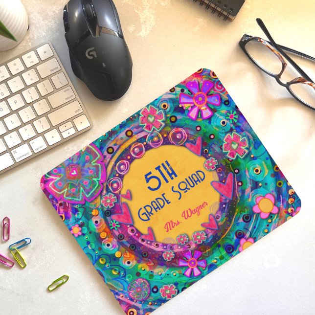 Pretty Floral Teacher Squad Personalised Mouse Pad (Creator Uploaded)