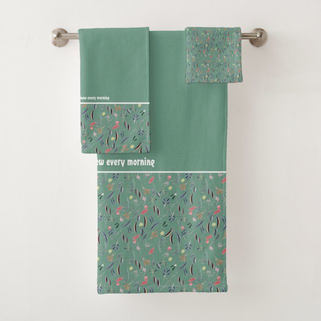 Pretty Floral TEAL GREEN Customisable Scripture Bath Towel Set (Insitu)