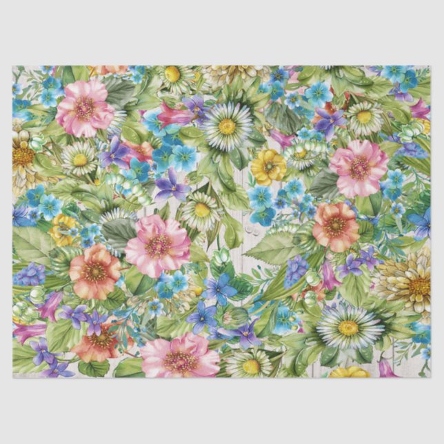 Pretty Floral Tissue with Wood Image Background Paper (Front)