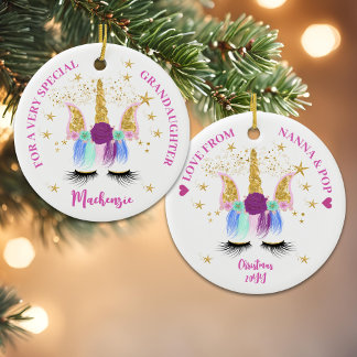 Pretty Floral Unicorn Ceramic Tree Decoration