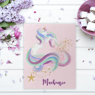 Pretty Floral Unicorn Personalised Kids Jigsaw Puzzle