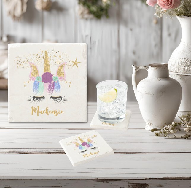 Pretty Floral Unicorn Stone Coaster (Pretty Floral Unicorn Stone Coaster)