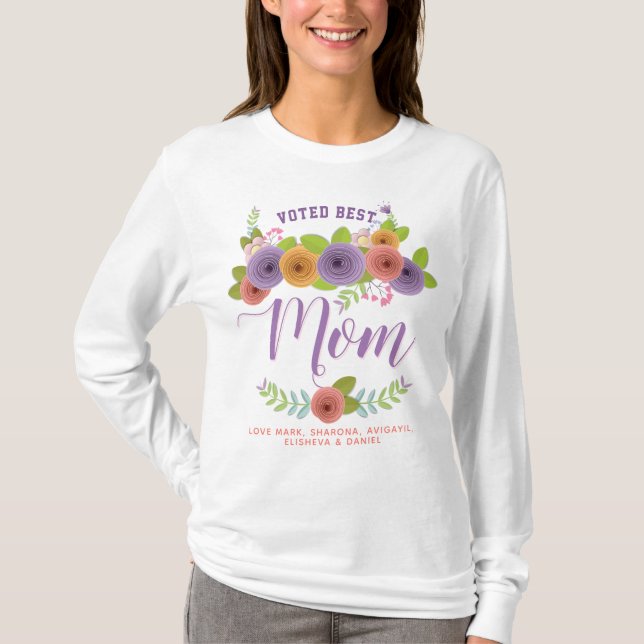 Pretty Floral Voted Best Mum Mother's Day T-Shirt (Front)