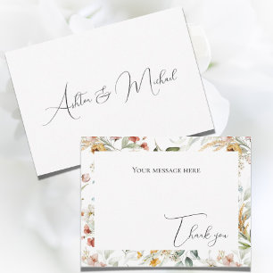 Pretty Floral Watercolor Flat Thank You Card