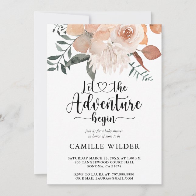 Pretty Floral Watercolor Floral Baby Shower  Invitation (Front)