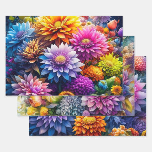Pretty Floral Watercolor Flowers Ai Art Wrapping Paper Sheet
