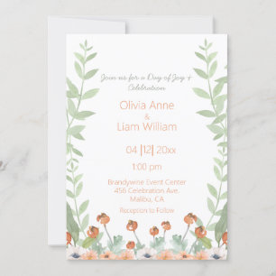 Pretty Floral Watercolor Modern Script Wedding Invitation