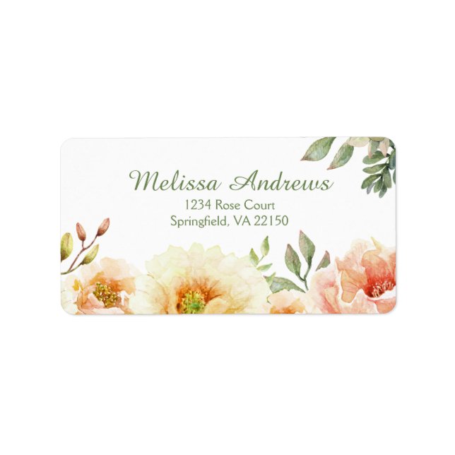 Pretty Floral Watercolor Personalised Address Label (Front)