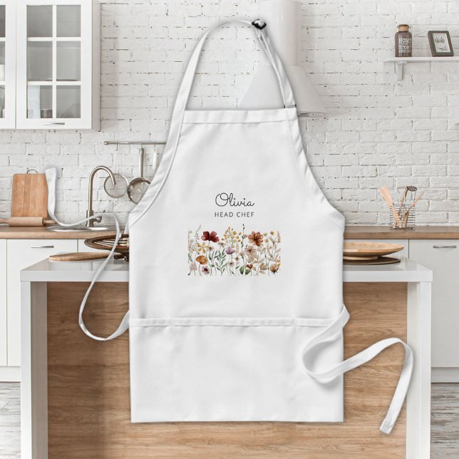 Pretty Floral Watercolor Wildflower Garden Cooking Standard Apron (In situ)