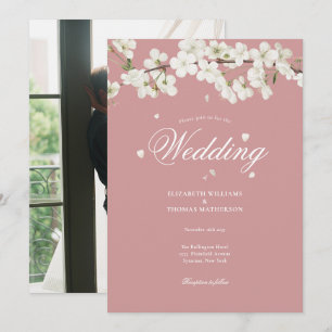 Pretty Floral Wedding Blossom Dusty Rose Photo Invitation