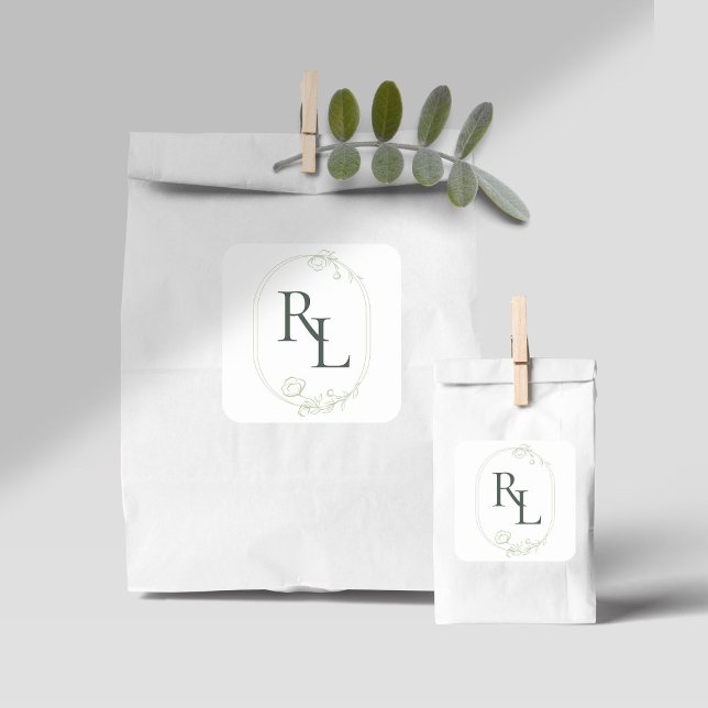 Pretty Floral Wedding Couple Initials Monogram  Square Sticker (Creator Uploaded)