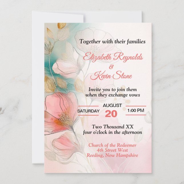 Pretty Floral Wedding Invitation (Front)