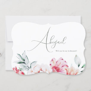 Pretty Floral Will You be my Bridesmaid White Invitation