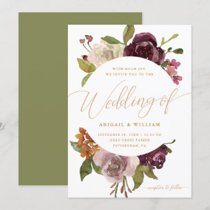 Pretty Floral with Calligraphy Green Wedding Invitation