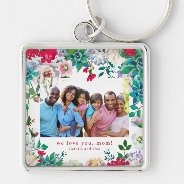 Pretty Floral with Photo Keychain Gift for Mum (Front)