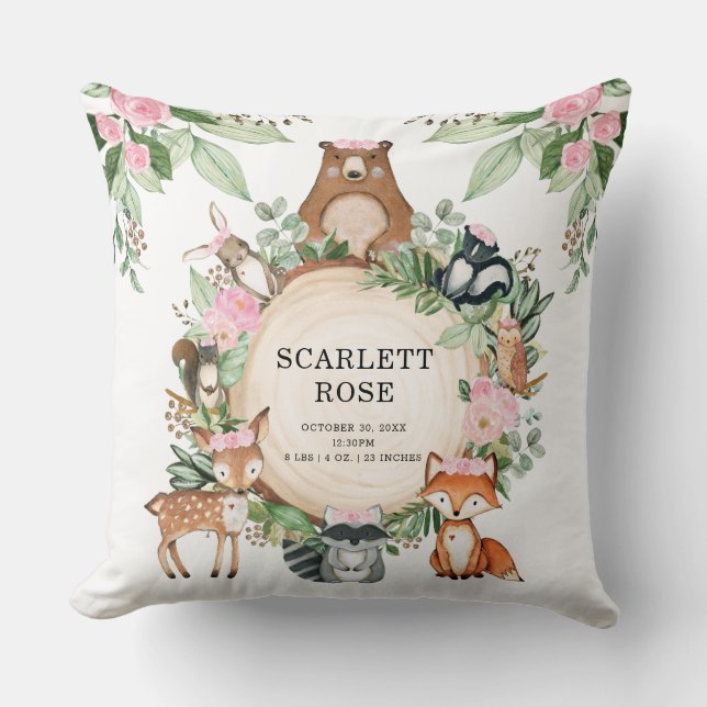 Pretty Floral Woodland Animals Girl Nursery Decor Cushion (Front)