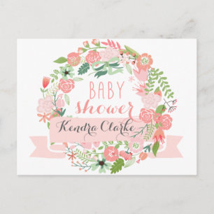 PRETTY FLORAL WREATH   BABY SHOWER INVITATION