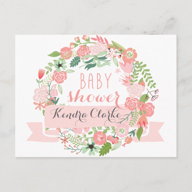 PRETTY FLORAL WREATH | BABY SHOWER INVITATION (Front)