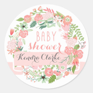 PRETTY FLORAL WREATH   BABY SHOWER STICKERS