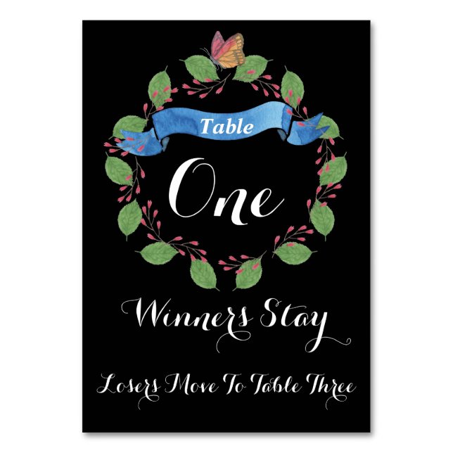 Pretty Floral Wreath Bunco Table Card #1 (Front)