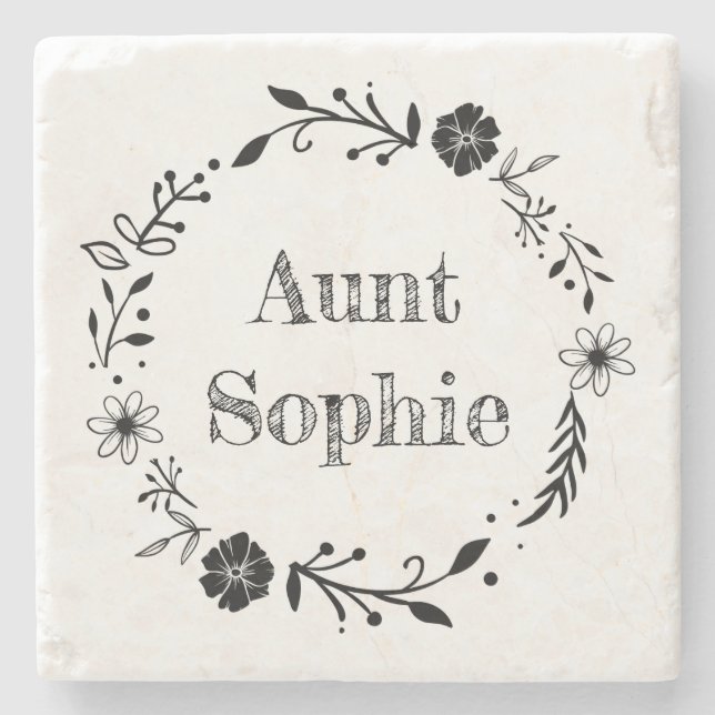 Pretty Floral Wreath Design Stone Coaster (Front)