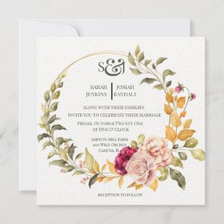 Pretty Floral Wreath ( gold )Invitation Invitation