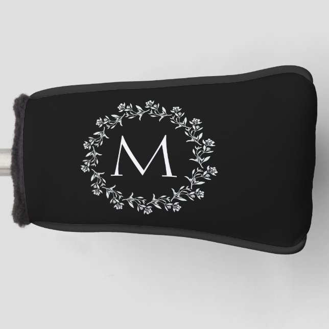 Pretty Floral Wreath Monogram Golf Head Cover (Front)