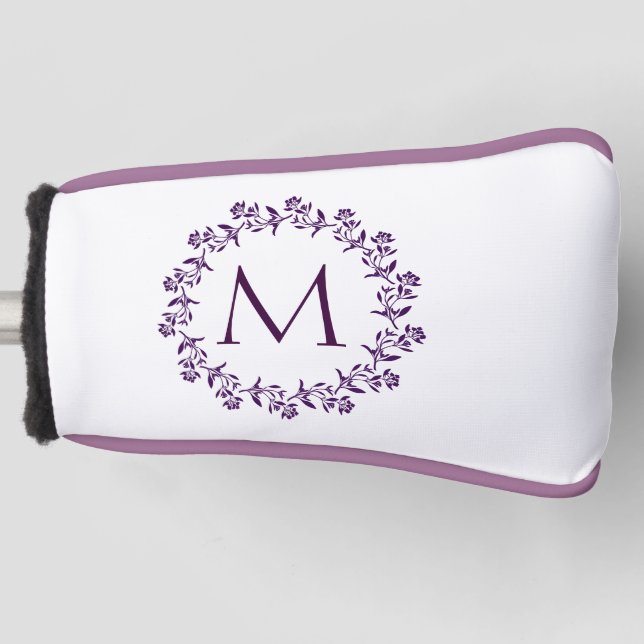 Pretty Floral Wreath Monogram Golf Head Cover (Front)