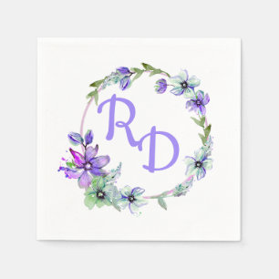 Pretty Floral Wreath Monogrammed Wedding Napkin