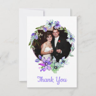 Pretty Floral Wreath Monogrammed Wedding Thank You Card
