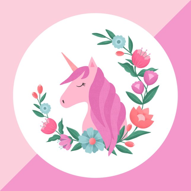 Pretty Floral Wreath Unicorn Girls Classic Round Sticker (Creator Uploaded)