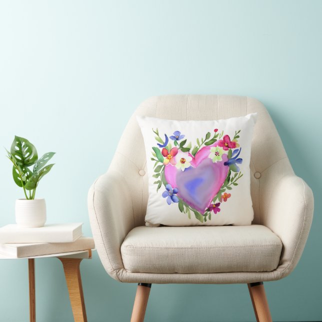 Pretty Floral Wreath Watercolor Art Cushion (Chair)