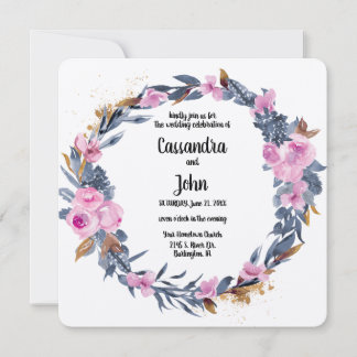Pretty Floral Wreath Wedding Invitation