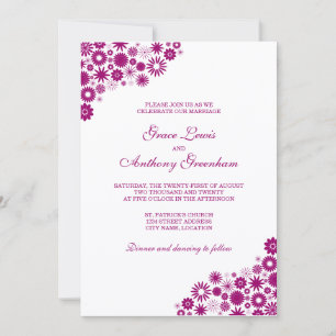 Pretty Florals Dark Fuchsia Wedding Invitation