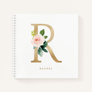 Pretty Florals Faux Gold Foil Letter R Monogram  Notebook