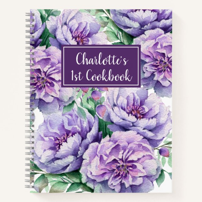 Pretty Florals Girls 1st Cookbook Purple Recipe Notebook (Front)