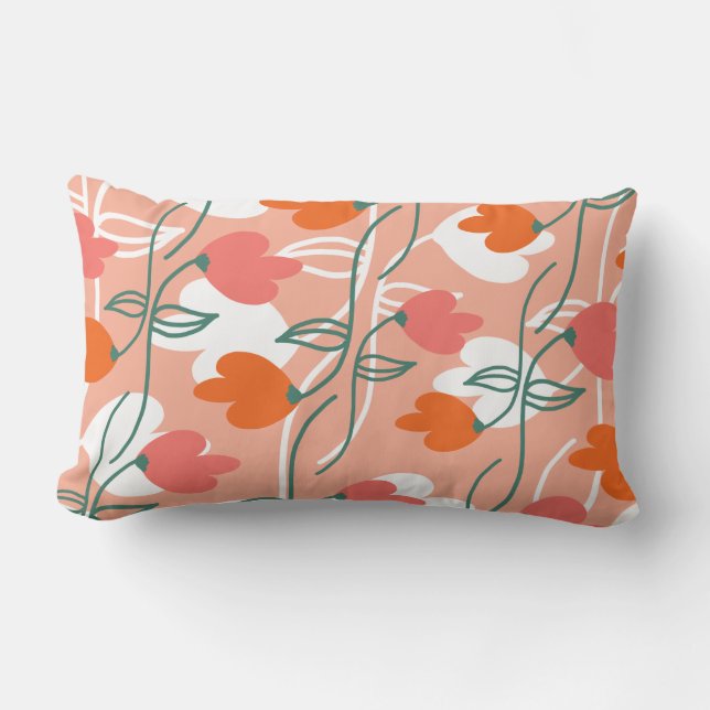 Pretty Florals Hand Drawn Botanical Pattern Orange Lumbar Cushion (Front)