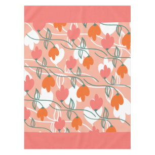 Pretty Florals Hand Drawn Botanical Pattern Orange Tablecloth