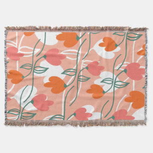 Pretty Florals Hand Drawn Botanical Pattern Orange Throw Blanket