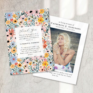 Pretty Florals Memorial Photo Sympathy Funeral Thank You Card