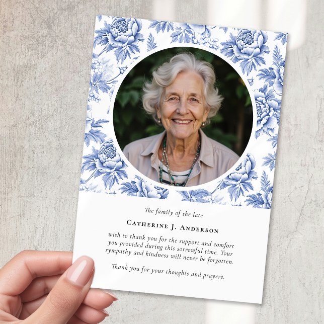 Pretty Florals Photo Sympathy Funeral Memorial Thank You Card (Creator Uploaded)