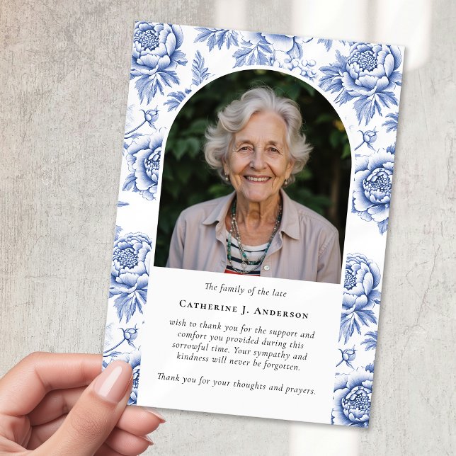 Pretty Florals Photo Sympathy Funeral Memorial Thank You Card (Creator Uploaded)