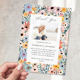 Pretty Florals Photo Sympathy Funeral Memorial Thank You Card