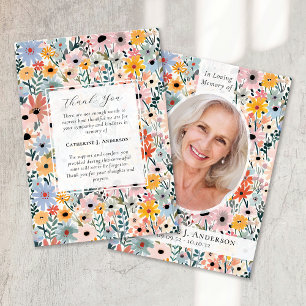 Pretty Florals Photo Sympathy Funeral Memorial Thank You Card