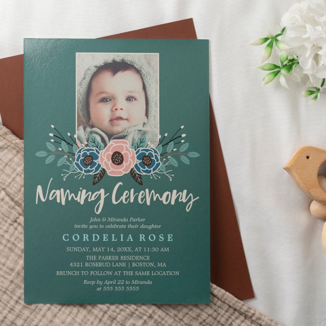Pretty Florals | Pink & Green Naming Ceremony Invitation (Creator Uploaded)