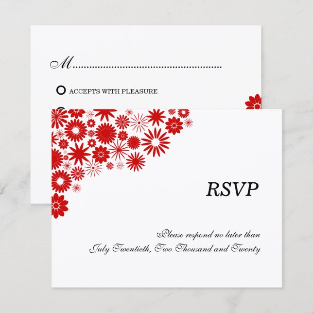 Pretty Florals Red RSVP / Reply Cards (Front/Back)